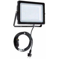 LED Fluter 100 Watt Flache Bauform Schwarz Mit 3m Zuleitung Und Netzstecker